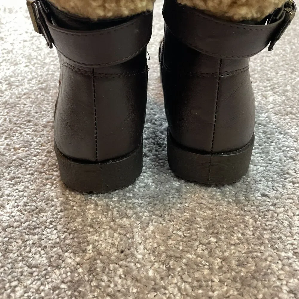 Wanted Girls Size 1 Boots Dark Brown Lace-up with Side Zipper Betsy Ankle Sherpa